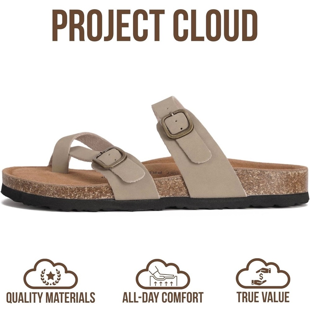 Project Cloud Womens Beige Lian Leather Memory Foam Toe Loop Sandals Size 9 - Picture 7 of 12